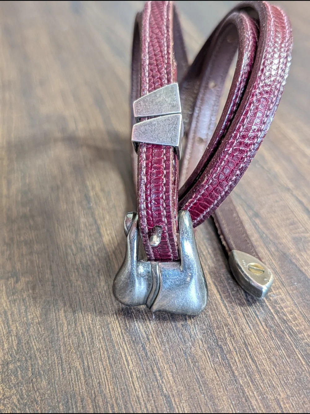 KIESELSTEIN-CORD Early VTG Burgundy Lizard Sterling Silver 4pc Western Belt